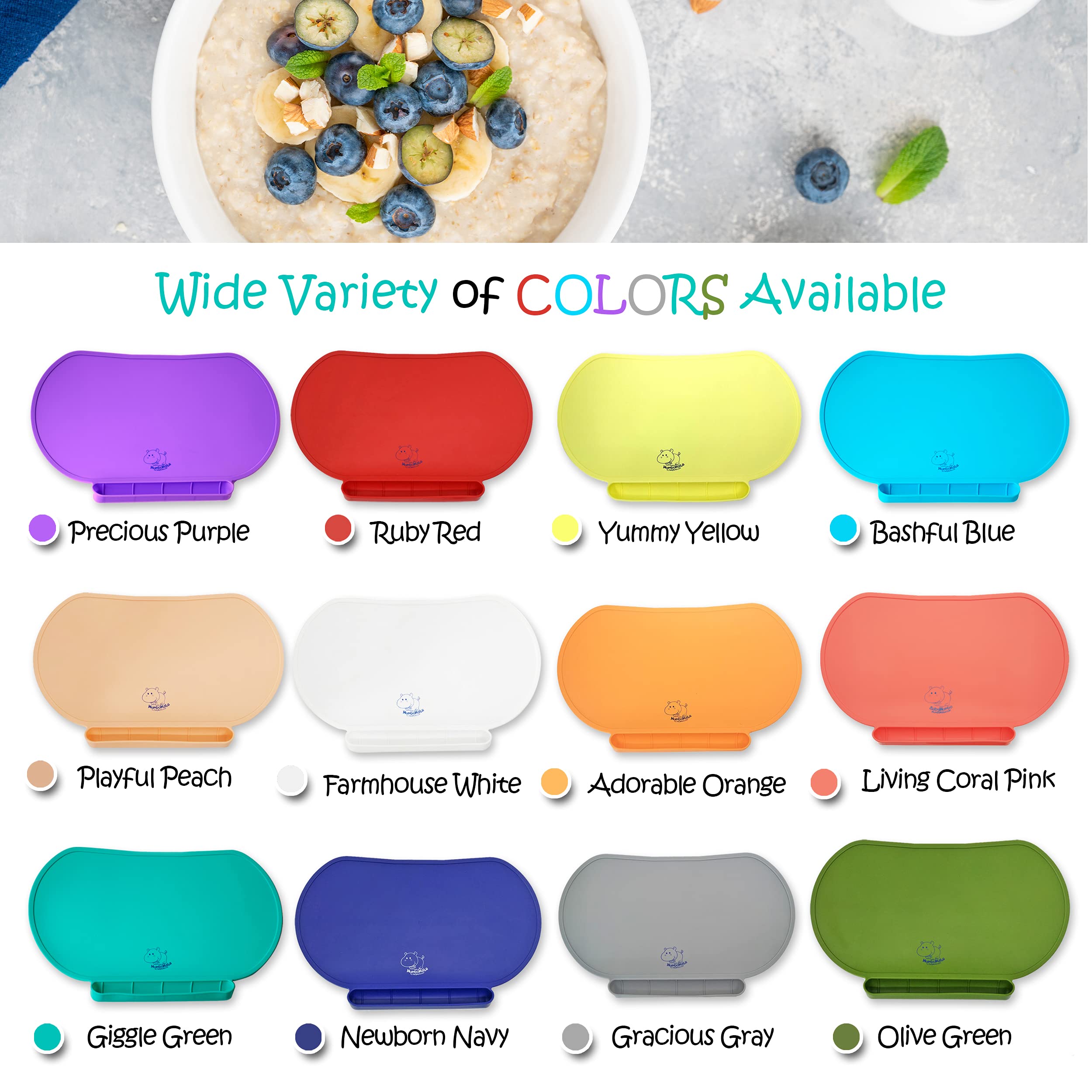Toddler using a Mumbo Mat silicone placemat at mealtime